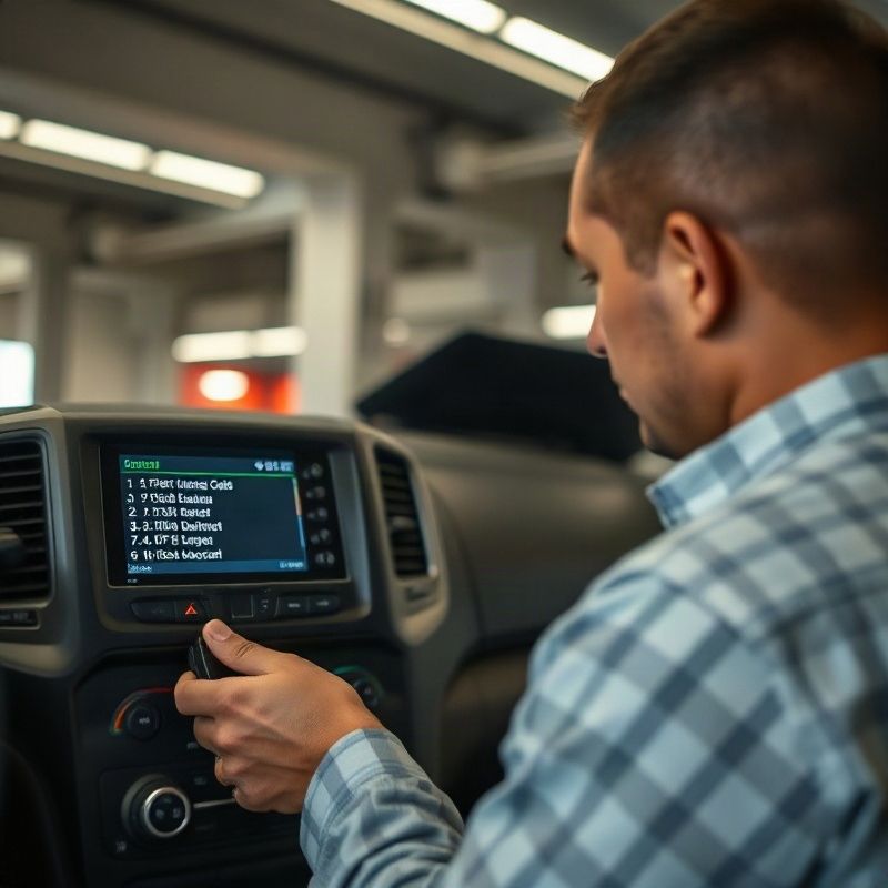 Técnico conectando scanner OBD-II ao veículo em oficina profissional